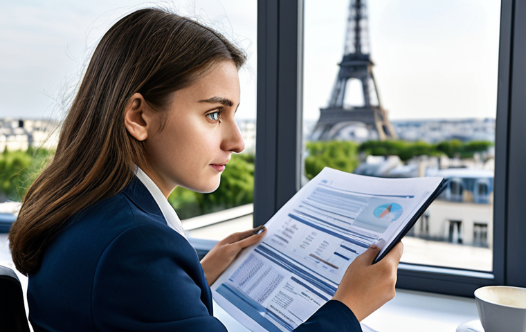 The Observant Analyst**

"A young professional, fully clothed in a smart casual outfit appropriate for a Parisian financial district, is meticulously reviewing financial documents in a bright, modern office. She has a focused expression, highlighting her analytical skills. The background includes a blurred view of the Eiffel Tower through the office window. Safe for work, professional, perfect anatomy, correct proportions, well-formed hands, appropriate content, modest attire, high quality, natural pose."

**