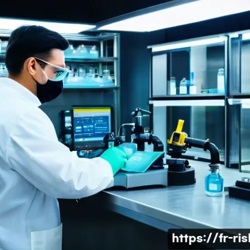 위험관리기술자 산업별 연봉 비교 - A detailed scene inside a modern chemical industry laboratory, featuring a risk prevention specialis...