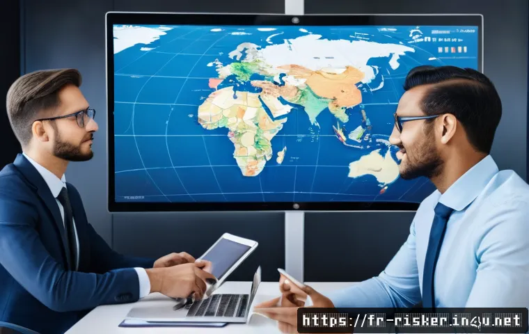 위험관리기술자 해외 취업 가능성 - A professional international risk manager conducting a virtual meeting with a diverse multicultural ...