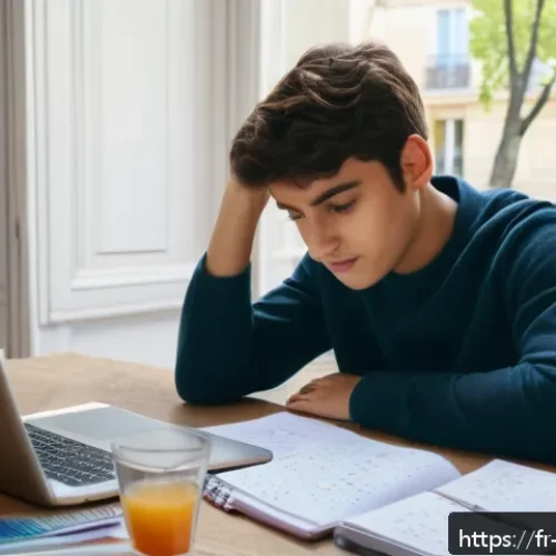 위험관리기술자 실기 시험 대비법 - A focused young adult student sitting at a tidy desk in a cozy Parisian apartment, surrounded by col...